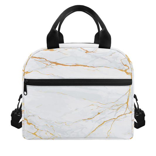 White Gold Scratch Marble Print Insulated Lunch Bag