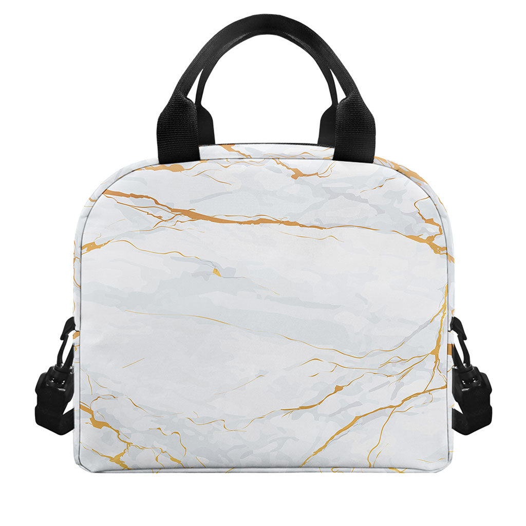 White Gold Scratch Marble Print Insulated Lunch Bag