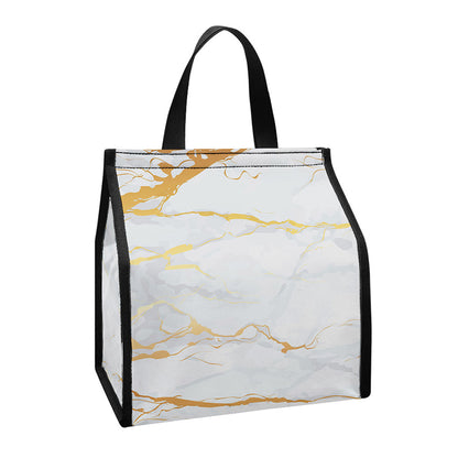 White Gold Scratch Marble Print Insulated Lunch Tote
