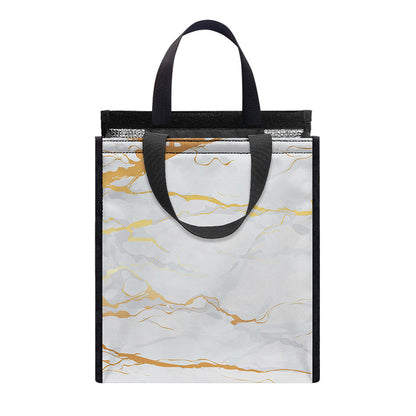White Gold Scratch Marble Print Insulated Lunch Tote