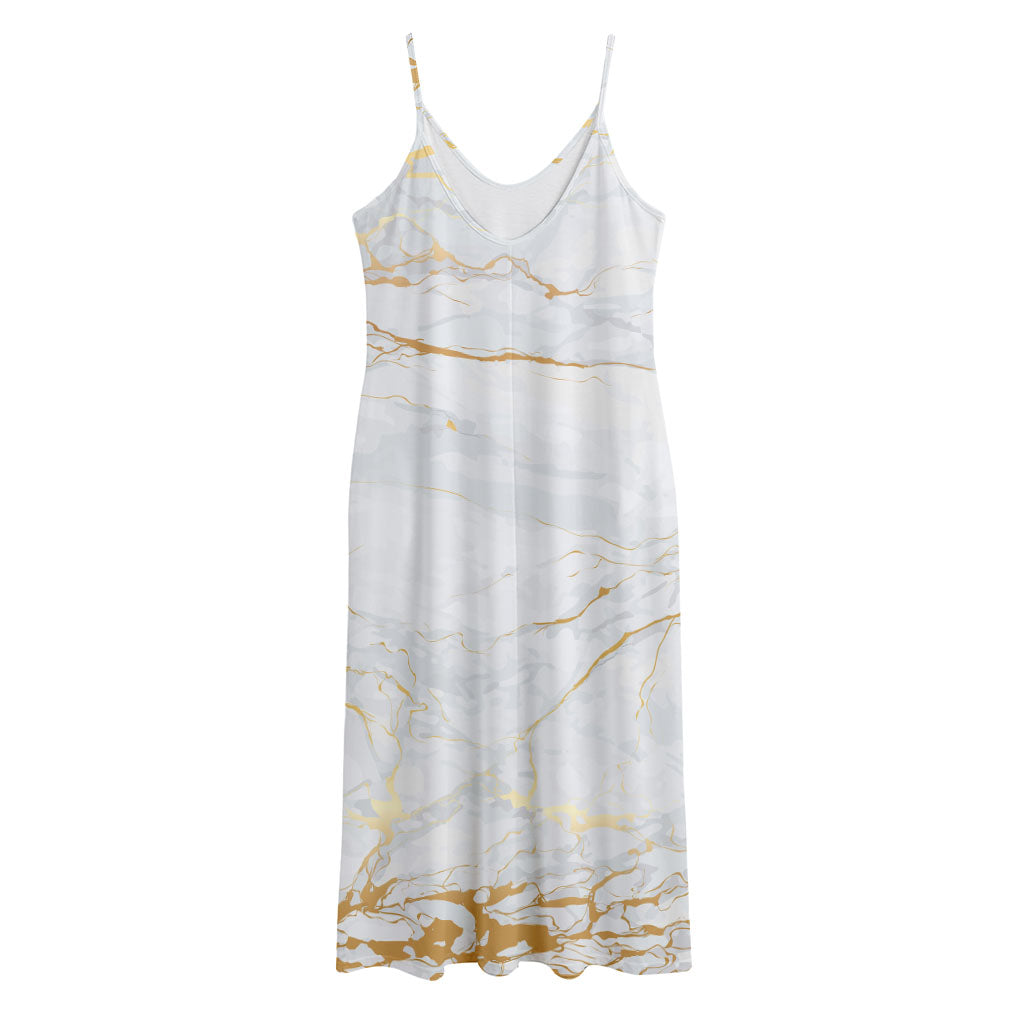 White Gold Scratch Marble Print Jersey Midi Cami Dress