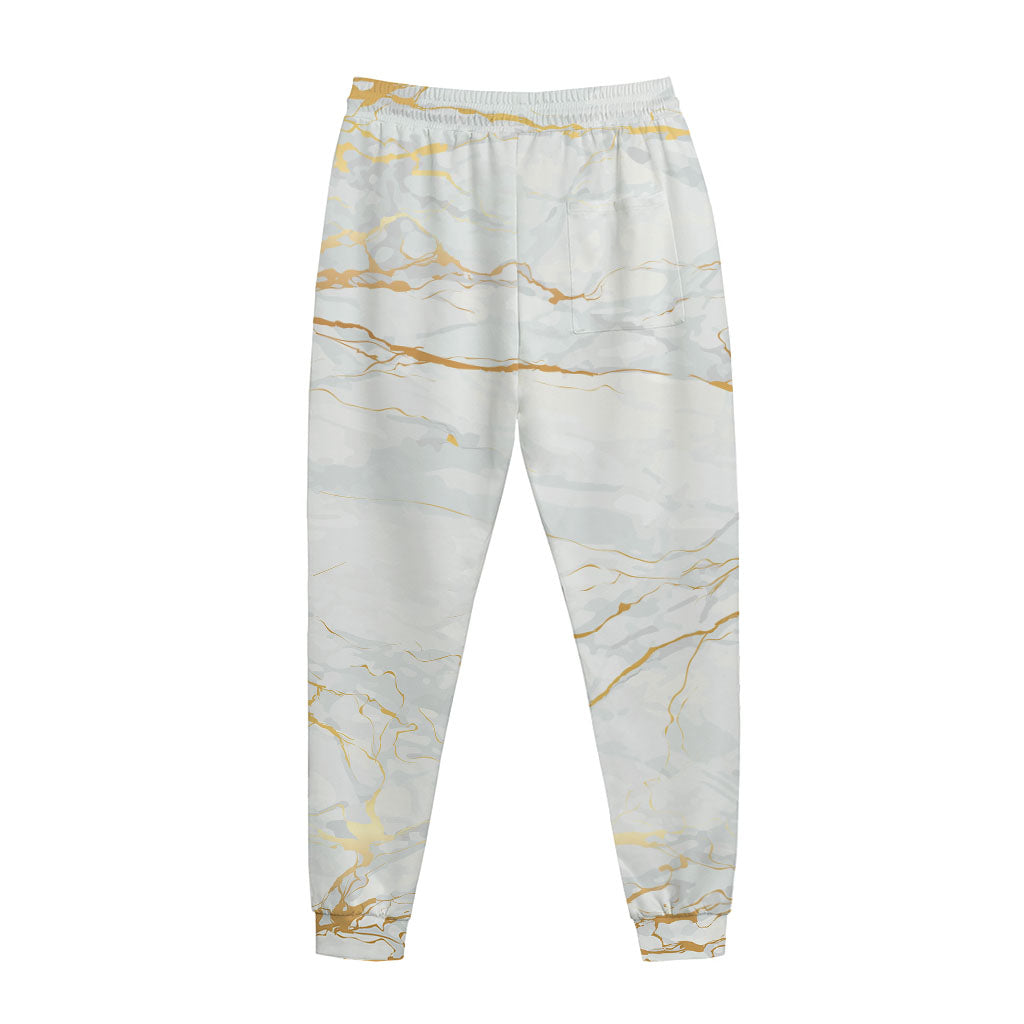 White Gold Scratch Marble Print Jogger Pants