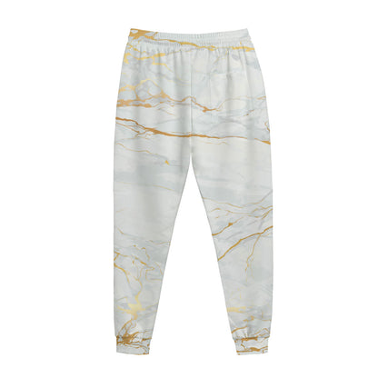 White Gold Scratch Marble Print Jogger Pants