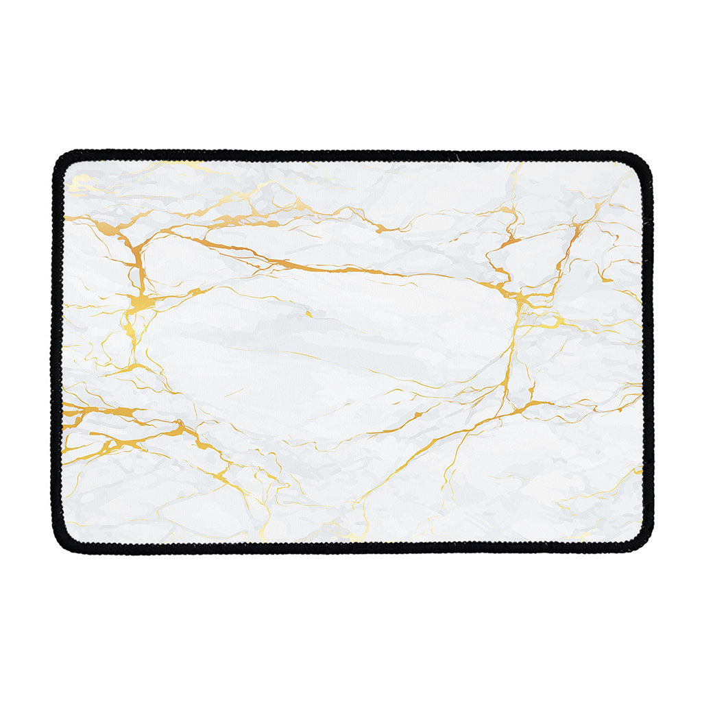 White Gold Scratch Marble Print Kitchen Mat
