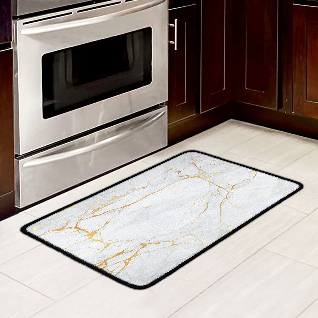 White Gold Scratch Marble Print Kitchen Mat