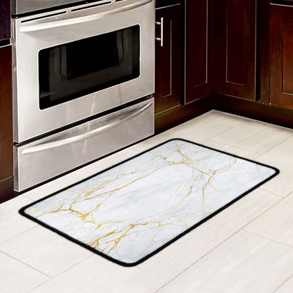 White Gold Scratch Marble Print Kitchen Mat