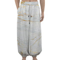 White Gold Scratch Marble Print Lantern Pants