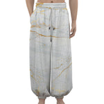 White Gold Scratch Marble Print Lantern Pants