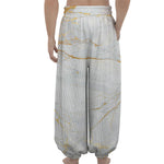 White Gold Scratch Marble Print Lantern Pants