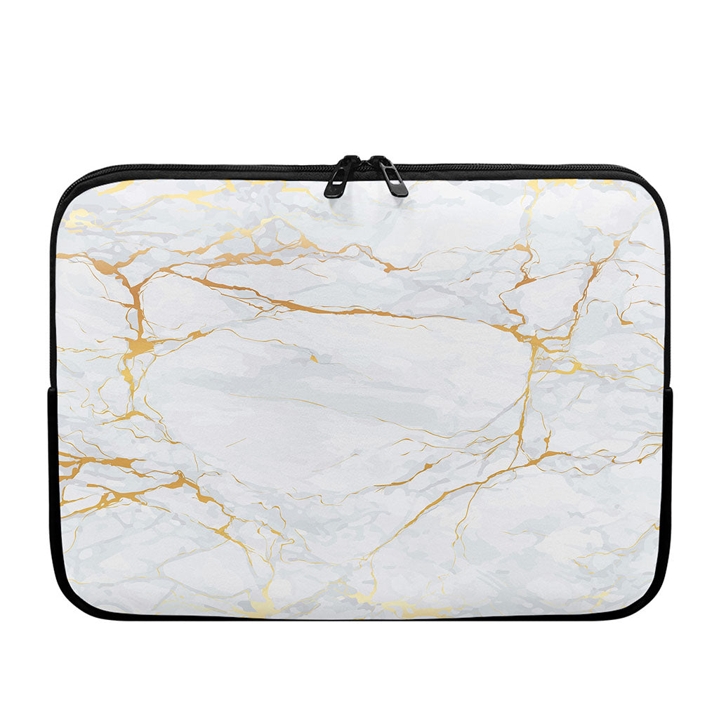 White Gold Scratch Marble Print Laptop Sleeve