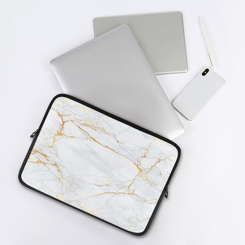 White Gold Scratch Marble Print Laptop Sleeve