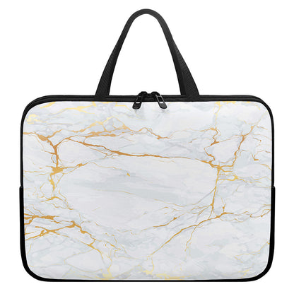 White Gold Scratch Marble Print Laptop Sleeve With Handle
