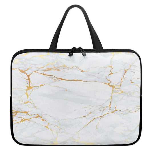 White Gold Scratch Marble Print Laptop Sleeve With Handle