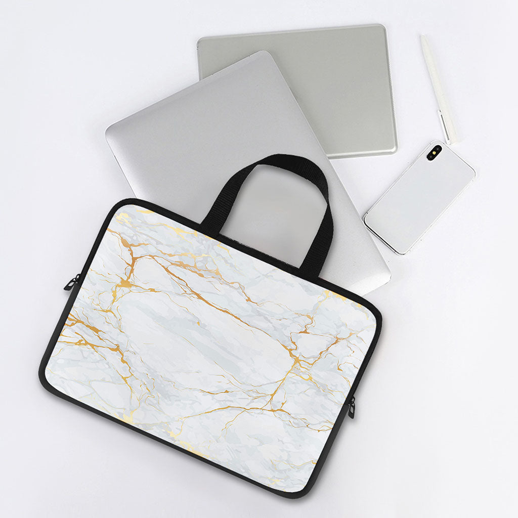 White Gold Scratch Marble Print Laptop Sleeve With Handle