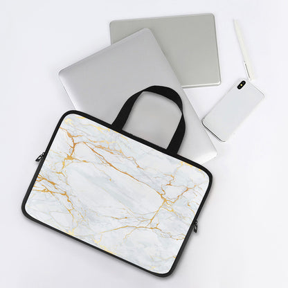 White Gold Scratch Marble Print Laptop Sleeve With Handle