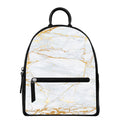 White Gold Scratch Marble Print Leather Backpack