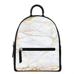 White Gold Scratch Marble Print Leather Backpack