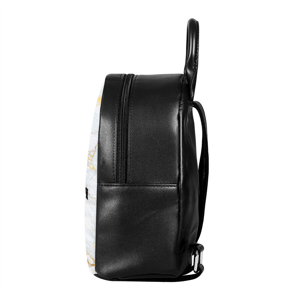 White Gold Scratch Marble Print Leather Backpack
