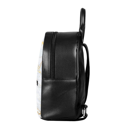 White Gold Scratch Marble Print Leather Backpack