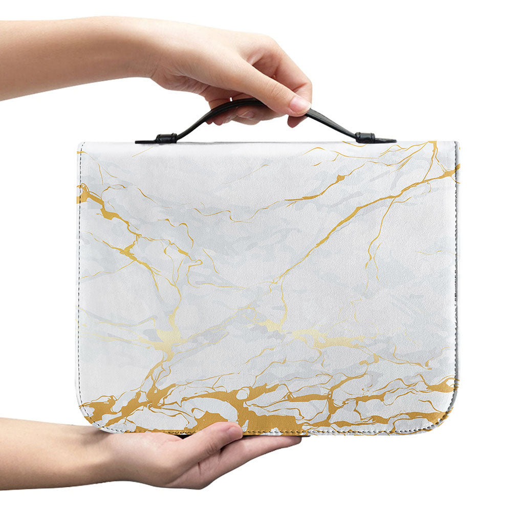 White Gold Scratch Marble Print Leather Bible Cover
