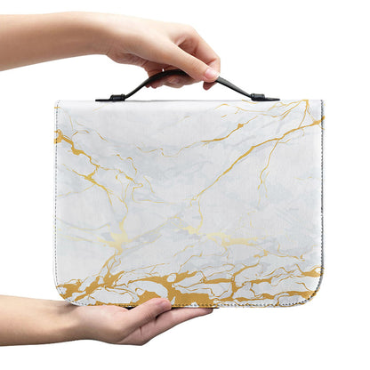 White Gold Scratch Marble Print Leather Bible Cover