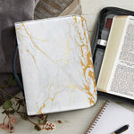 White Gold Scratch Marble Print Leather Bible Cover