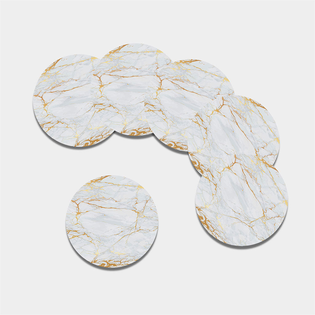 White Gold Scratch Marble Print Leather Coaster Set