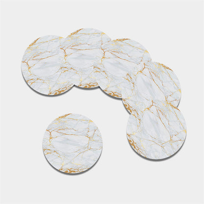 White Gold Scratch Marble Print Leather Coaster Set