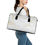 White Gold Scratch Marble Print Leather Duffle Bag
