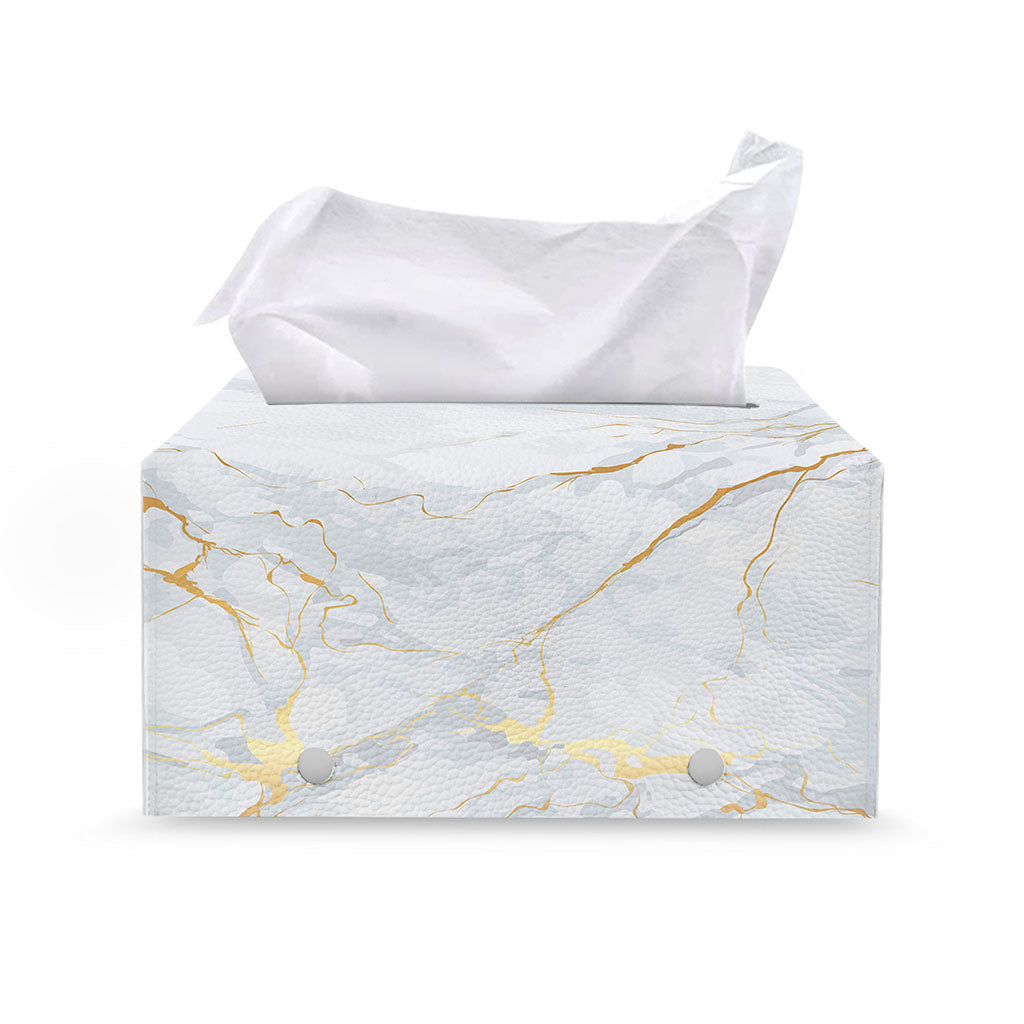 White Gold Scratch Marble Print Leather Tissue Box Cover