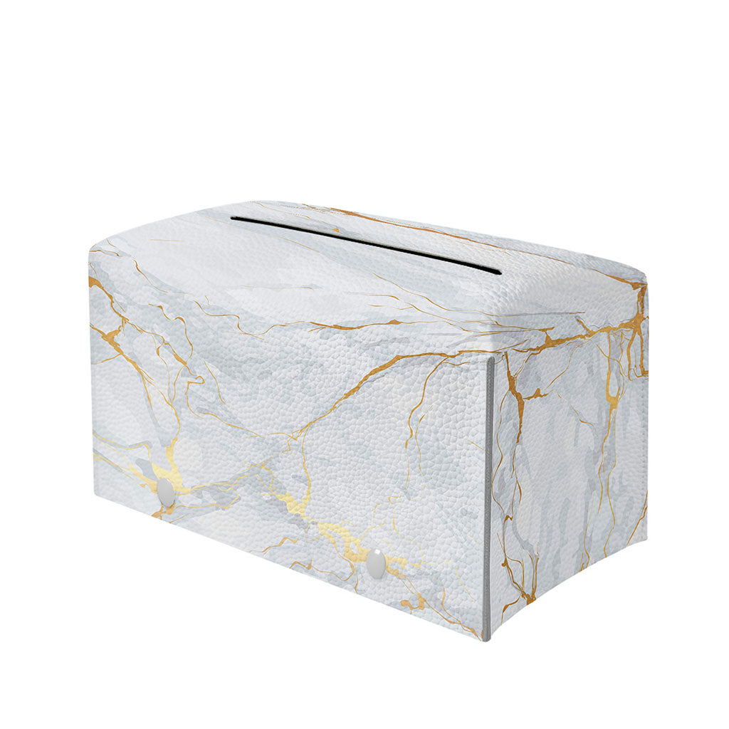 White Gold Scratch Marble Print Leather Tissue Box Cover