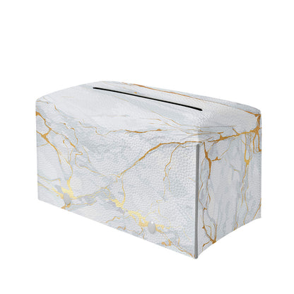 White Gold Scratch Marble Print Leather Tissue Box Cover