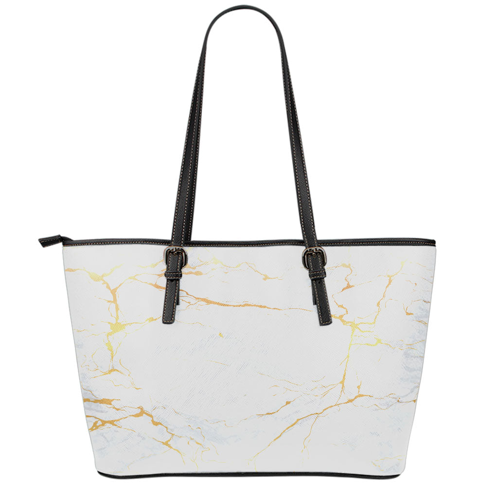 White Gold Scratch Marble Print Leather Tote Bag