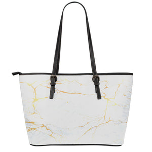 White Gold Scratch Marble Print Leather Tote Bag