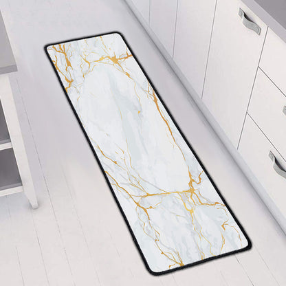 White Gold Scratch Marble Print Long Kitchen Mat