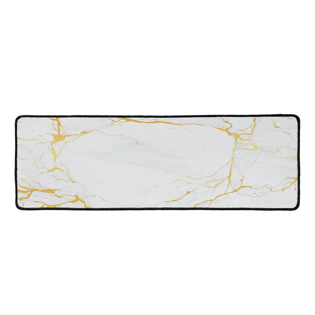 White Gold Scratch Marble Print Long Kitchen Mat