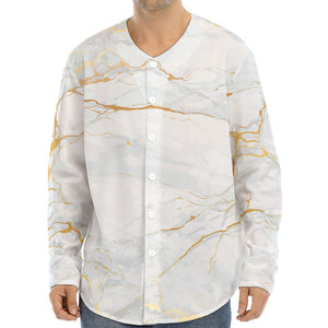 White Gold Scratch Marble Print Long Sleeve Baseball Jersey