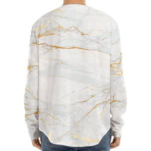 White Gold Scratch Marble Print Long Sleeve Baseball Jersey