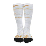 White Gold Scratch Marble Print Long Socks