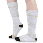 White Gold Scratch Marble Print Long Socks