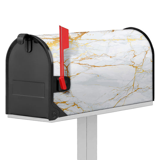 White Gold Scratch Marble Print Mailbox Cover