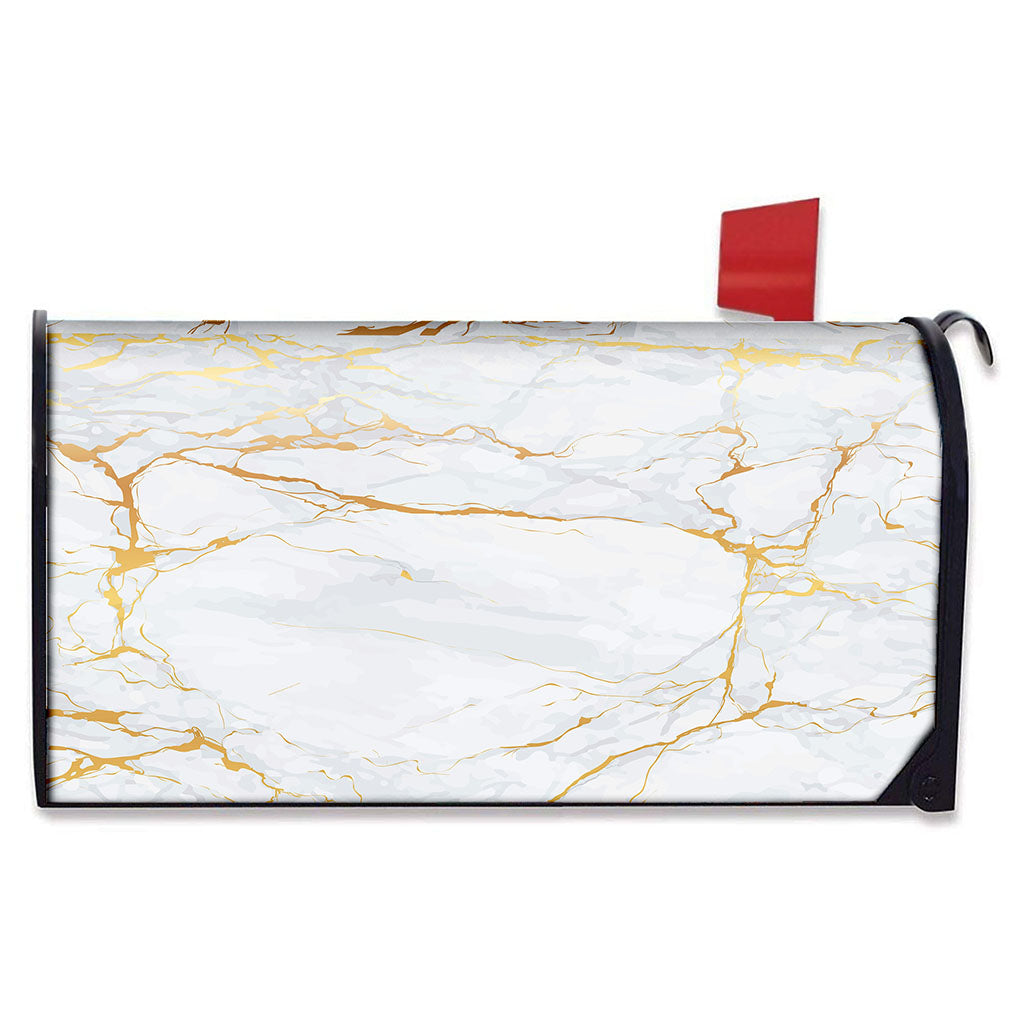 White Gold Scratch Marble Print Mailbox Cover