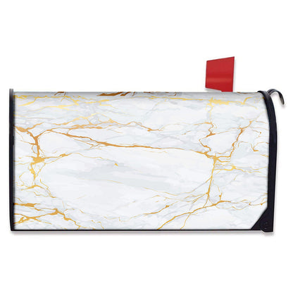 White Gold Scratch Marble Print Mailbox Cover