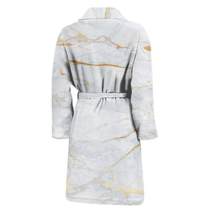 White Gold Scratch Marble Print Men's Bathrobe