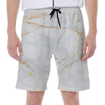 White Gold Scratch Marble Print Men's Beach Shorts