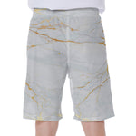 White Gold Scratch Marble Print Men's Beach Shorts
