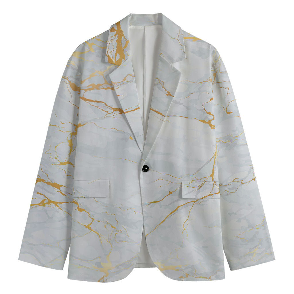 White Gold Scratch Marble Print Men's Blazer