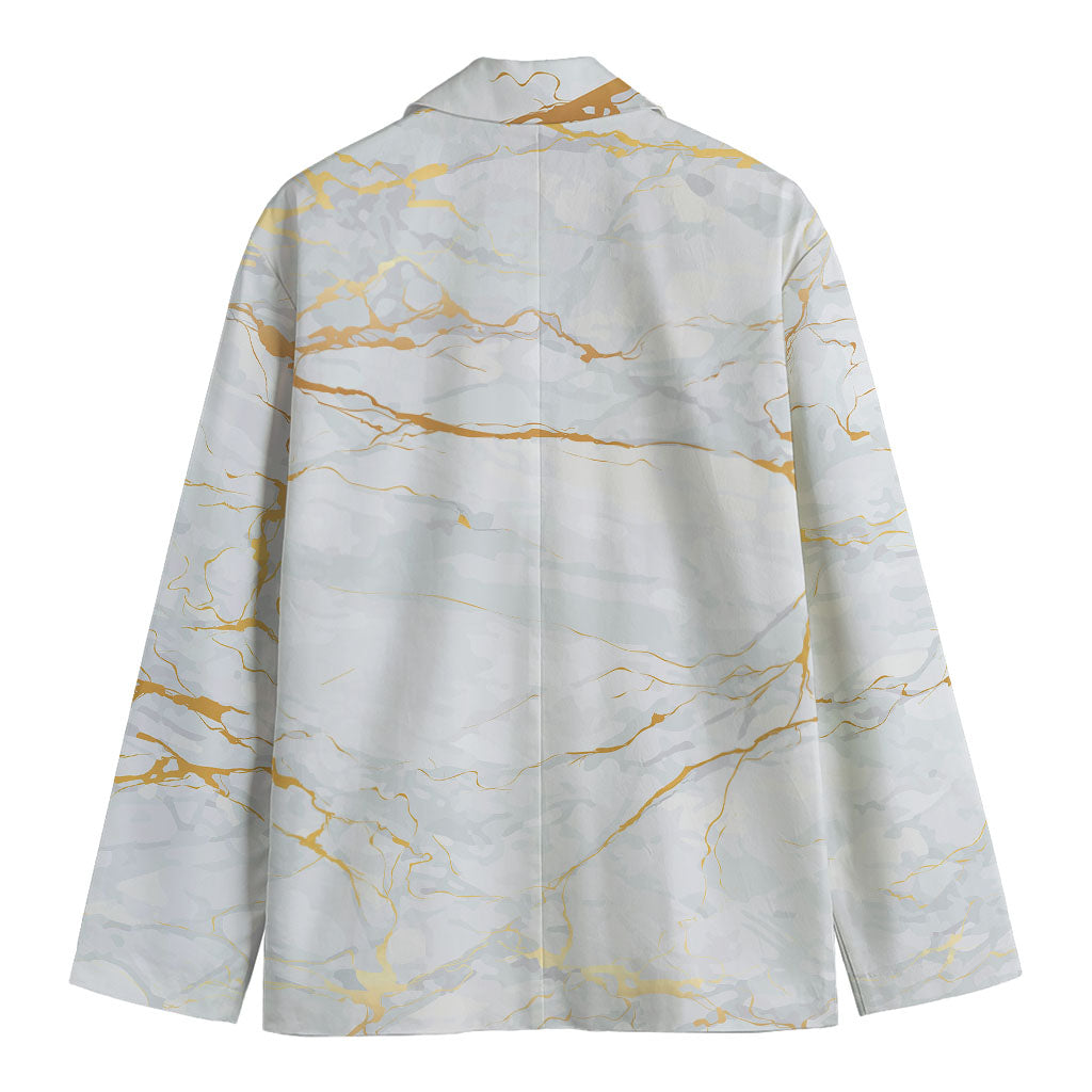White Gold Scratch Marble Print Men's Blazer