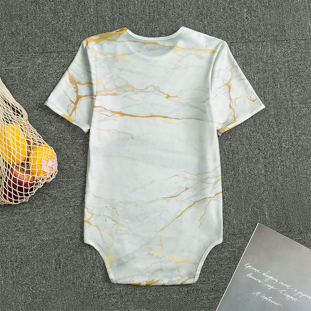 White Gold Scratch Marble Print Men's Bodysuit