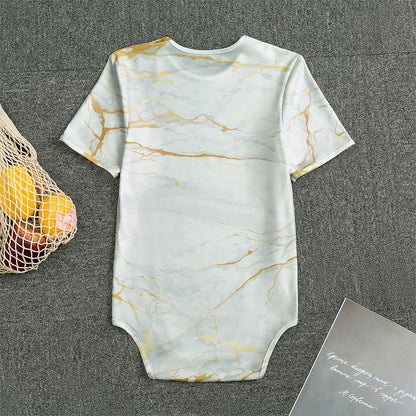 White Gold Scratch Marble Print Men's Bodysuit
